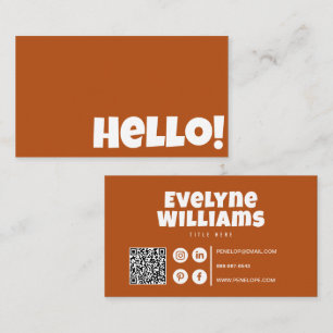 Carte De Visite Retro Terracotta Burange Orange QR Code Bonjour Mo