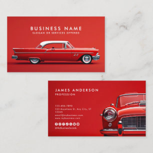 Carte De Visite Retro Vintage Car/Auto QR Code Icônes de médias so
