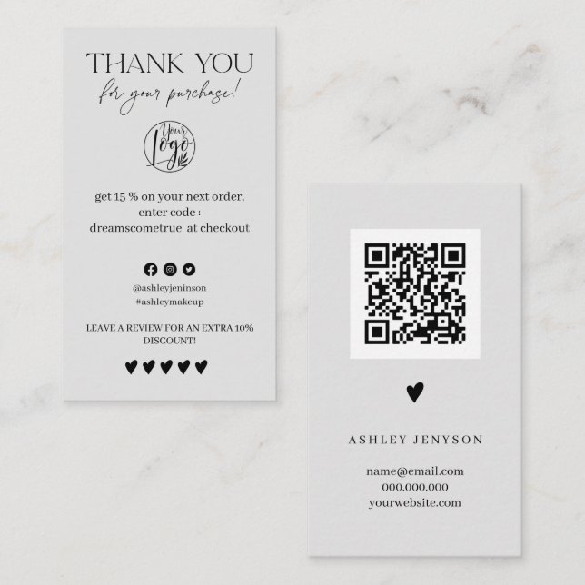 Carte De Visite Review Simple light grey order merci (Devant / Derrière)