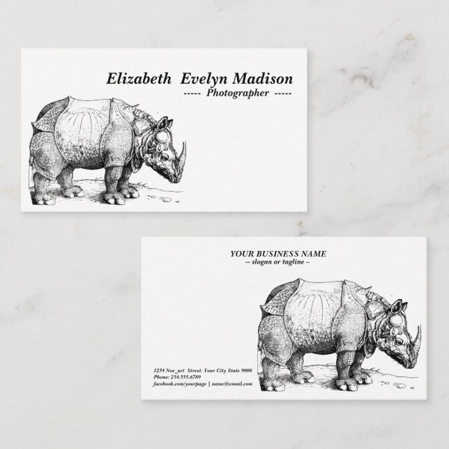 Carte De Visite rhinocéros de dürer (Devant / Derrière)