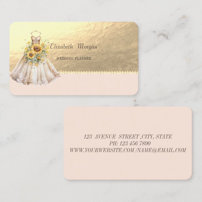 Carte De Visite Robe Tournesol Faux Or, Perles (Devant / Derrière)