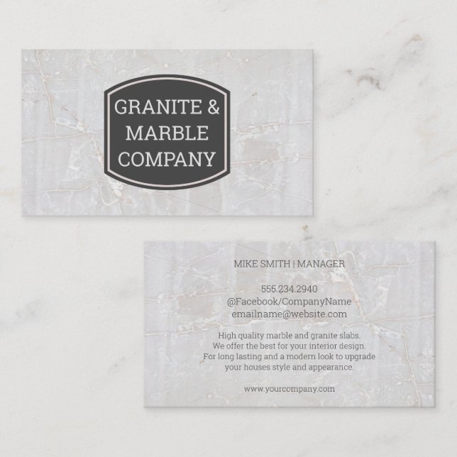 Carte De Visite Roche en pierre blanche en marbre (Devant / Derrière)