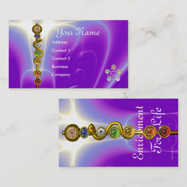 Carte De Visite ROD ASCLEPIUS,7 CHAKRAS, YOGA INSTRUCTEUR Purple (Devant / Derrière)