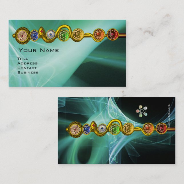 CARTE DE VISITE RODE D'ASCLEPIUS, 7 CHAKRAS, YOGA, ÉNERGIE SPIRITU (Devant / Derrière)