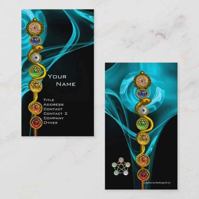 CARTE DE VISITE RODE D'ASCLEPIUS,7 CHAKRAS, YOGA, ÉNERGIE SPIRITUE (Devant / Derrière)