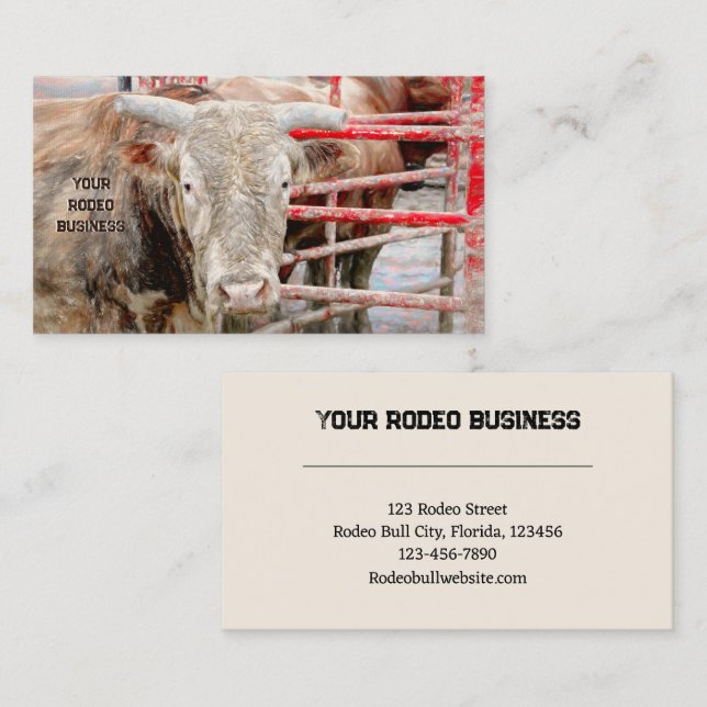 Carte De Visite Rodeo Bull Rustique Pays Ouest (Devant / Derrière)