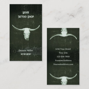 Carte De Visite Rodéo Rustique Vert foncé Tatouage Boutique Tatoua
