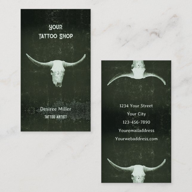 Carte De Visite Rodéo Rustique Vert foncé Tatouage Boutique Tatoua (Devant / Derrière)