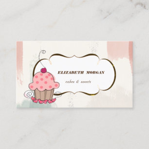Carte De Visite Romantic Cupcake Bakery , Coup de pinceau aquarell