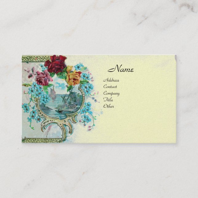 Carte De Visite ROMANTICA Fleurs antiques Roses, Crème Florale Pea (Devant)