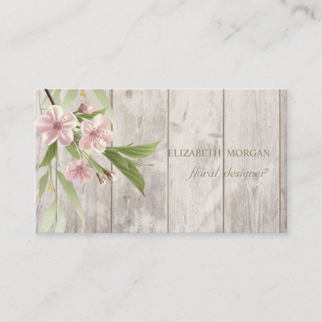 Carte De Visite Romantique Cherry Tree professionnel, Texture bois (Devant)