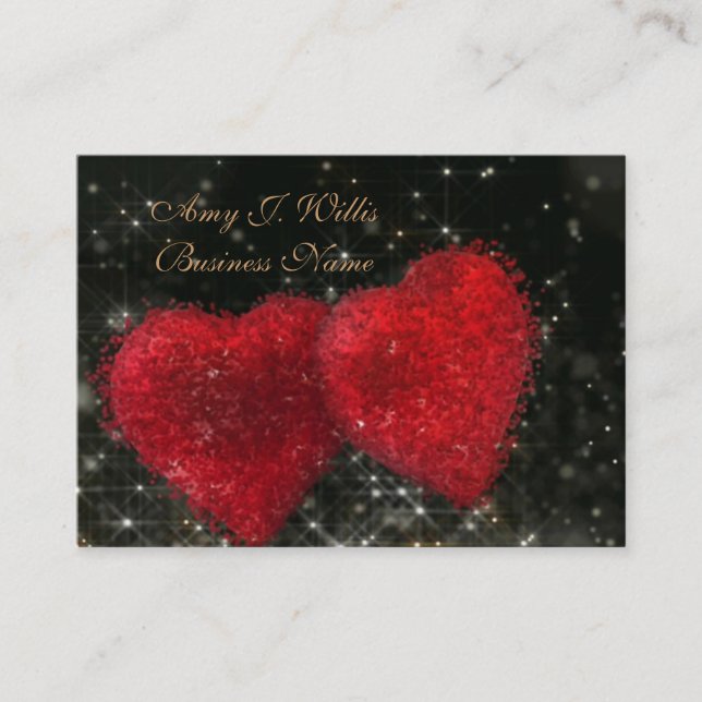Carte De Visite Romantique Elegant Classy Deux Coeurs Rouges Affai (Devant)