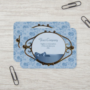 Carte De Visite Romantique floral rêve bleu élégant antique CC0337