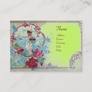 Carte De Visite ROMANTIQUE, FLORALE VERT BLEU, MONogramme DE DOUCH