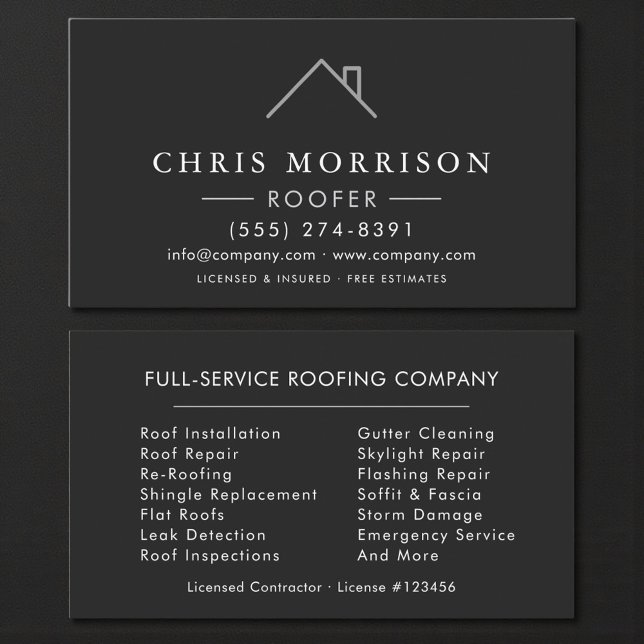 Carte De Visite  Roofer Black Silver Modern Roofing Company (Créateur téléchargé)