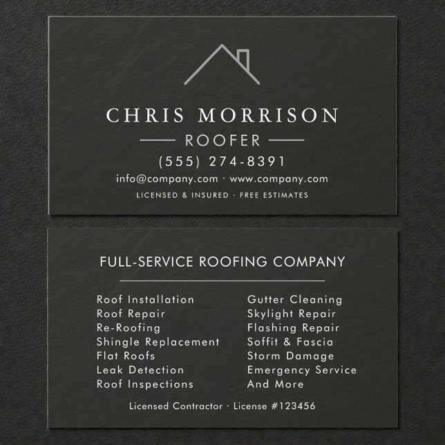 Carte De Visite  Roofer Black Silver Stone Slate Roofing Company (Créateur téléchargé)