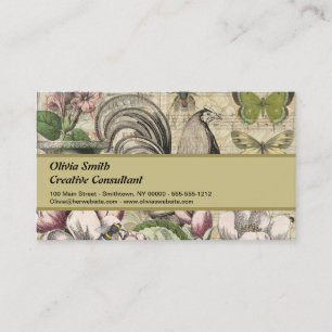 Carte De Visite Rooster Garden Flower Papillon Art