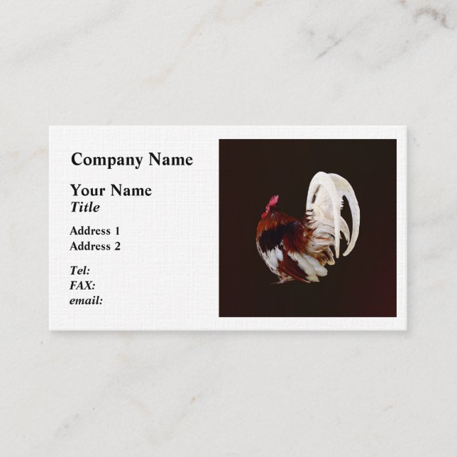 Carte De Visite Rooster Rouge Avec Plumes De Queue Blanche (Devant)