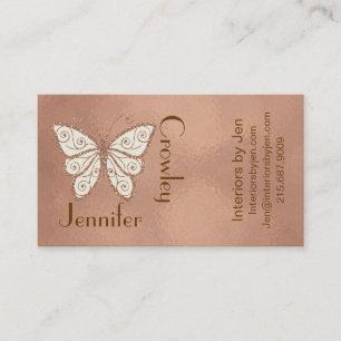Carte de visite rose à la mode de papillon d'or