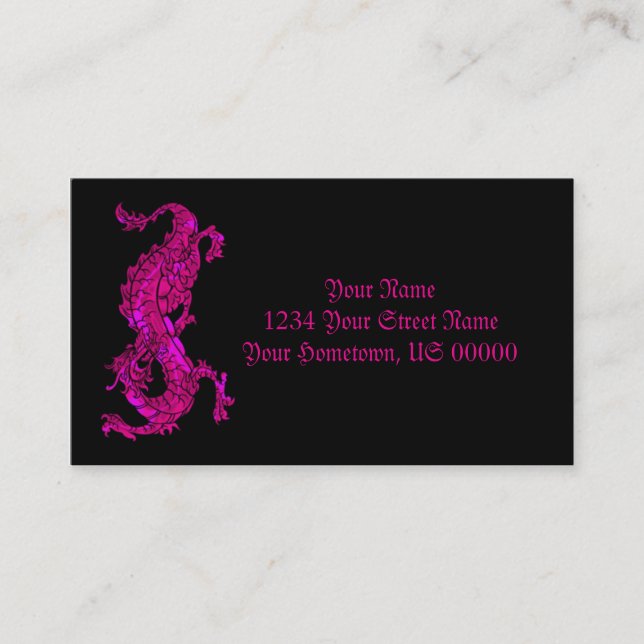 Carte de visite rose au néon de dragon (Devant)