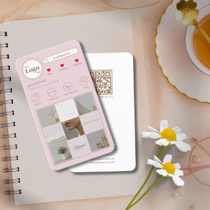 Carte de visite rose avec collage photo moderne In