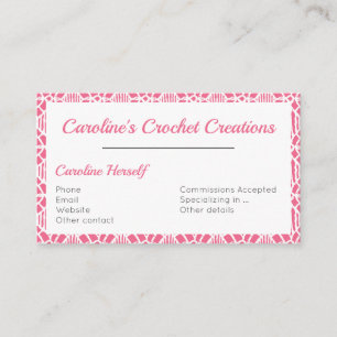 Carte De Visite Rose avec Motif de dentelle Crochet blanc