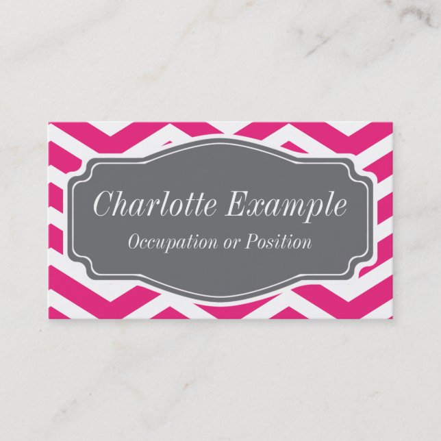 Carte De Visite rose blanc gris Chevron personnel (Devant)