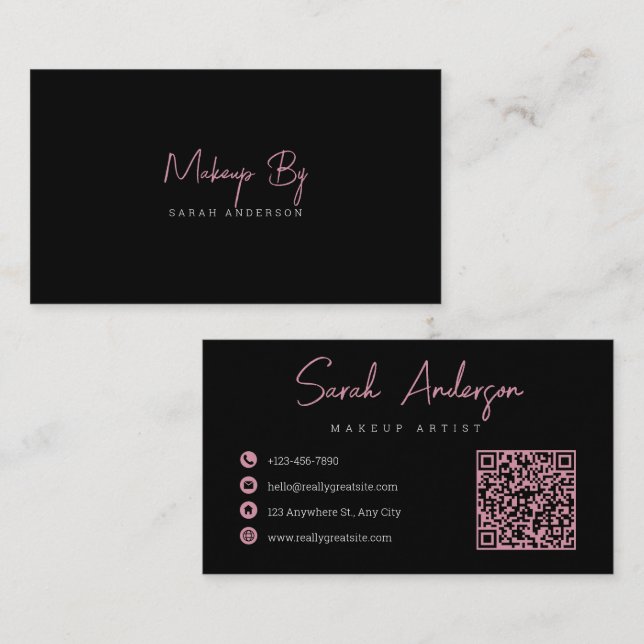 Carte De Visite Rose Blanc Minimale Feminine Card, Spa, Nails, Las (Devant / Derrière)