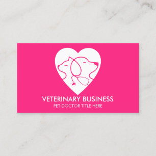Carte De Visite Rose Blanc Vétérinaire Paw Panimal Docteur Animal