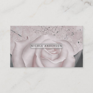 Carte De Visite Rose Blanche Glamour Moderne Marbre Shabby Chic