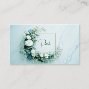 Carte De Visite Rose Blanche Immaculée et Marbre Floral Bleu