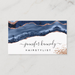 Carte De Visite Rose bleu Indigo or Parties scintillant Agate Mar