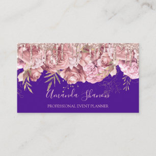 Carte De Visite Rose Blue Elegant Flower Logo Planificateur d'évén