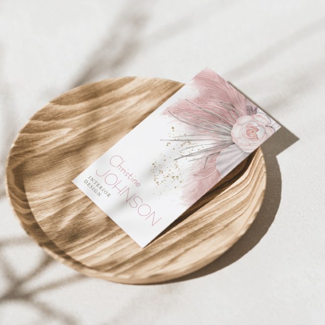 Carte De Visite Rose Boho Bohème Bohème Chic Pampas Grass (Créateur téléchargé)