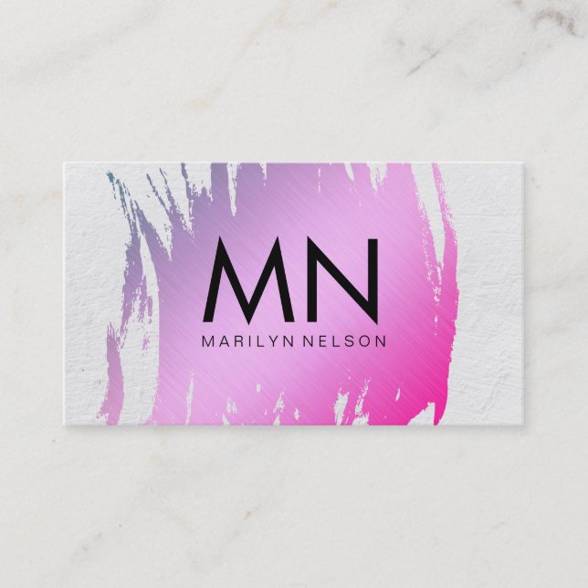 Carte De Visite Rose brossé avec texture blanche et monogramme chi (Devant)