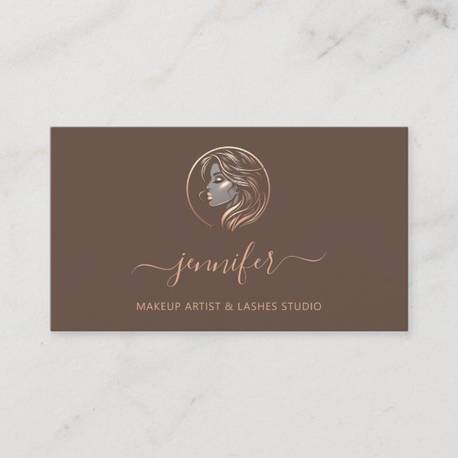 Carte De Visite Rose Brown maquillage artiste logo Lashes QR CODE (Devant)
