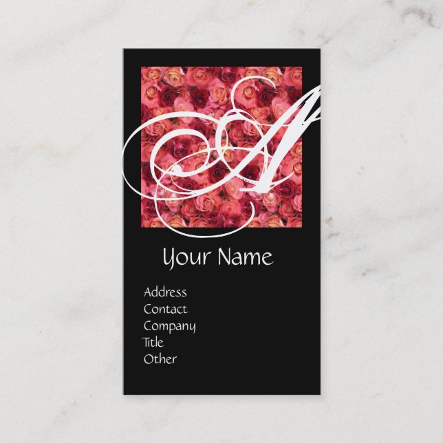 Carte De Visite ROSE CHAMP CARRÉ MONOGRAM rose rouge noir, blanc (Devant)