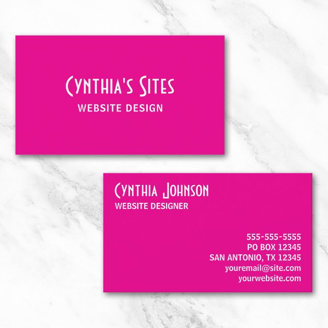 Carte De Visite Rose chaud et blanc rétro Bold (Hot Pink and White Retro Bold Business Card)