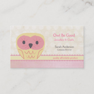 Carte de visite rose chic minable de hibou mignon