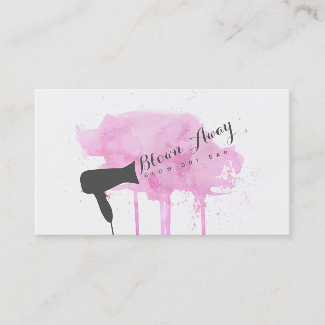 Carte De Visite rose chic moderne souffler sec bar coiffeur grunge (Devant)