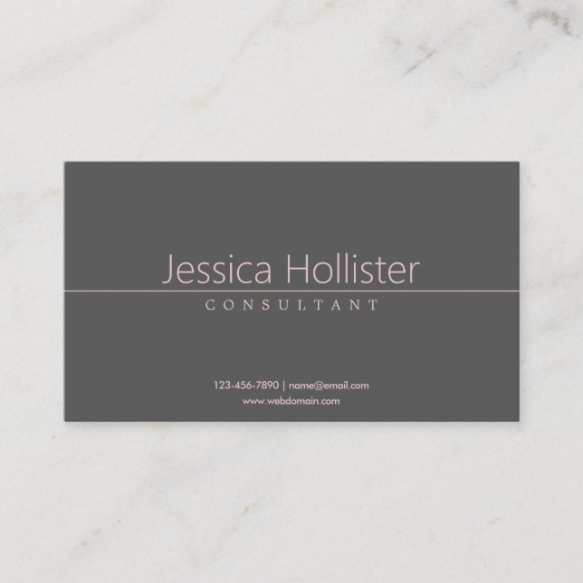 Carte De Visite Rose clair classique simple sur gris foncé (Devant)