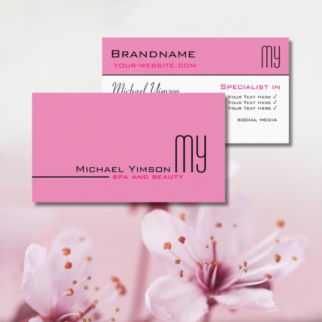 Carte De Visite Rose clair et blanc avec Initiales Professionnel (Créateur téléchargé)