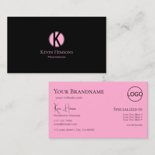Carte De Visite Rose clair moderne avec Monogramme et Logo