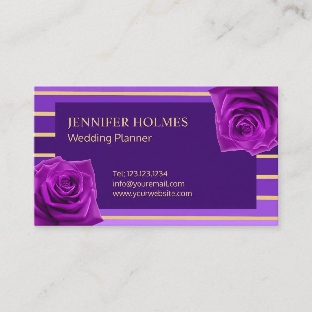 Carte de visite Rose Classy Purple Gold Stripes (Devant)