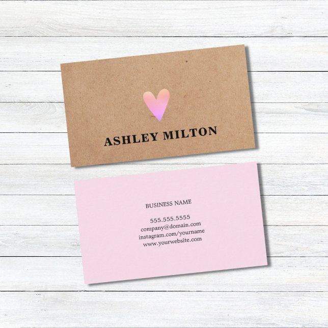 Carte De Visite Rose Cool tendance IMPRIMÉ Kraft papier coeur beau (Créateur téléchargé)