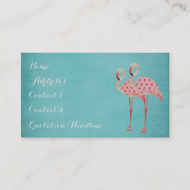 Carte de visite rose de bleu de Flamants roses (Devant)