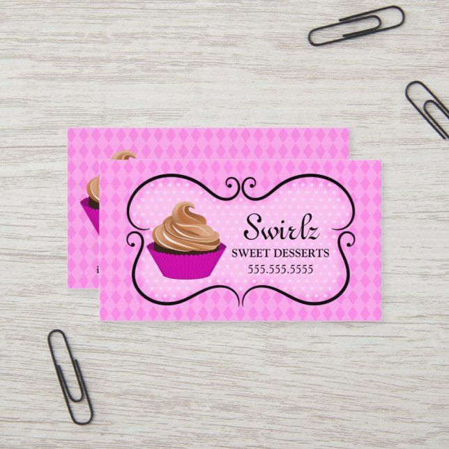 Carte De Visite Rose de boulangerie de petit gâteau (Devant/Arrière en situation)