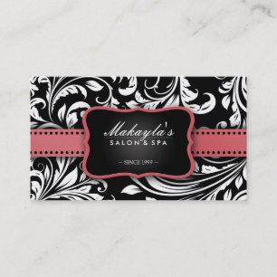 Carte De Visite Rose de corail sur le salon floral noir et blanc