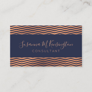 Carte De Visite Rose de cuivre moderne Gold Foil Marine Blue Chevr