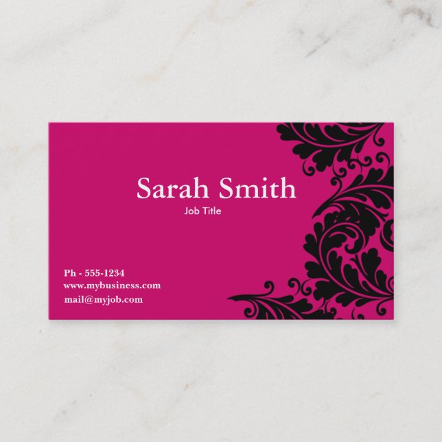 Carte de visite rose de damassé de Fuschia Paisley (Devant)